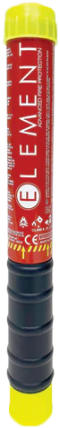 Element Fire E50 fire extinguisher accessory with silver nozzle and pressure gauge, designed for safety and quick access.