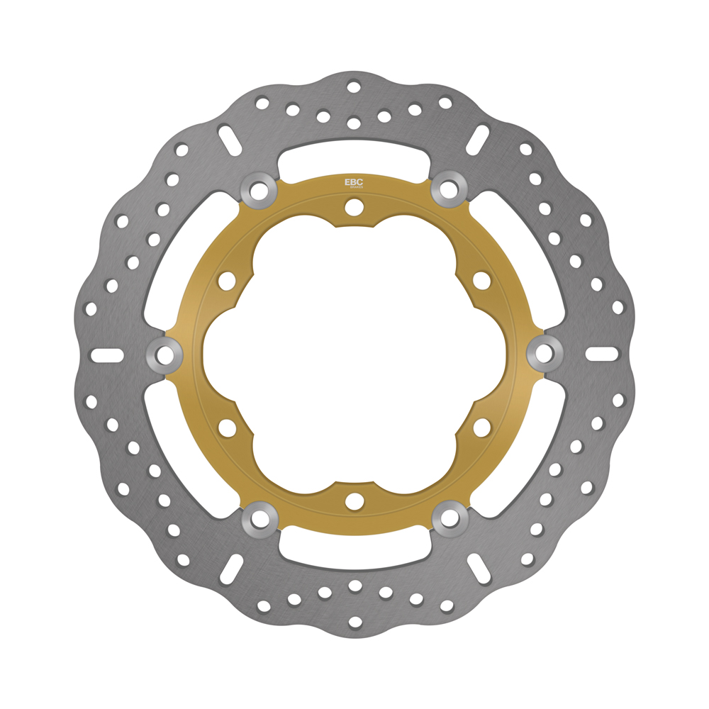 EBC Motorcycle Brakes Brake Rotor Contour 15-4174C showing a close-up of the vented, metallic brake rotor with detailed contours.