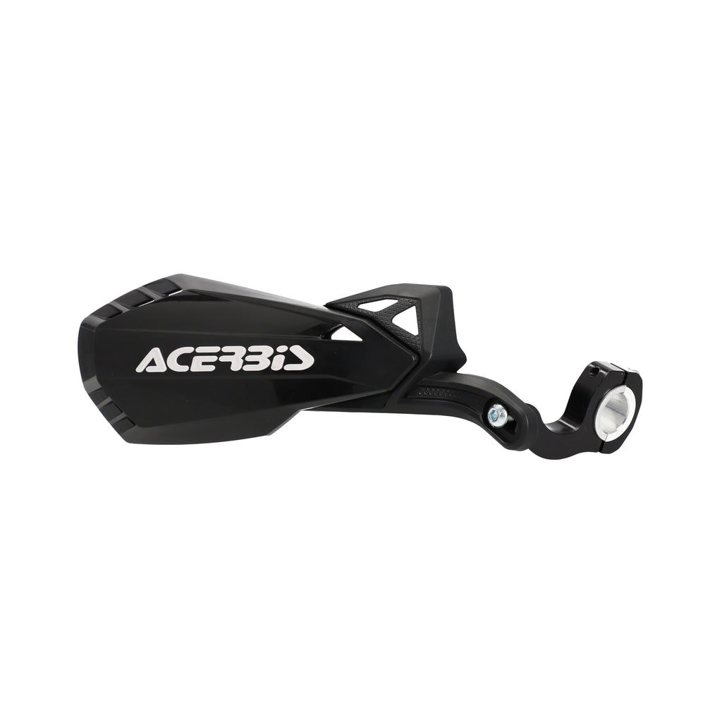 Acerbis handguards for mini motorcycles, black plastic with mounting brackets, designed to protect hands while riding.