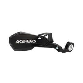 Acerbis handguards for mini motorcycles, black plastic with mounting brackets, designed to protect hands while riding.