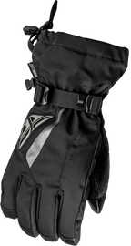 Black Fly Racing Title Gauntlet Gloves in XL size with reinforced palms and adjustable wrist straps, designed for motorcycle riding.