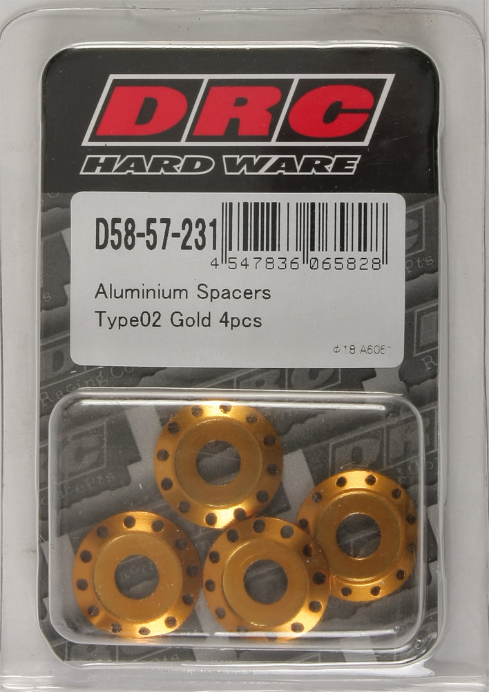 DRC Aluminum Spacers Type 2 Gold M6x12mm, 4-pack, with threaded holes, compact and lightweight for precise mounting applications