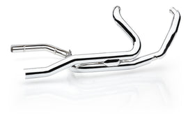 Chrome Cobra Pro Chamber Headpipes for Trike exhaust system, featuring dual pipes with chrome finish and detailed mounting points.