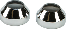 Chrome suspension fork boot caps for FX XL with 35mm diameter, designed by HardDrive for motorcycle hard drives.