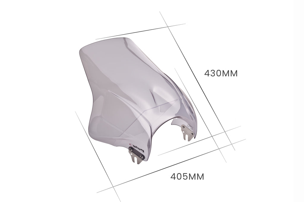 PUIG Windscreen Plus Smoke on motorcycle, tinted windshield with aerodynamic design for improved riding comfort.