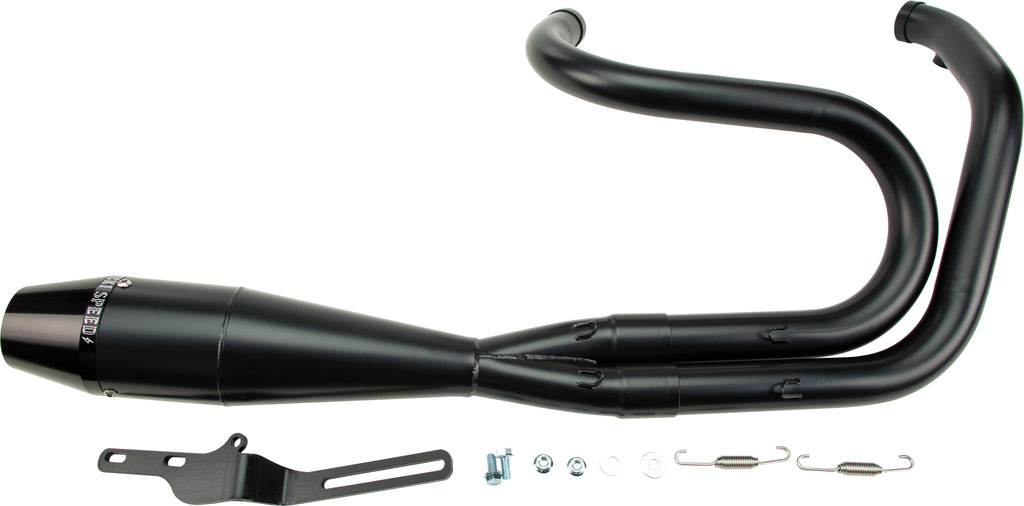 Sawicki Speed Shop 2-in-1 Dyna Shorty exhaust in black, featuring sleek metal design with vented sections and branding details.