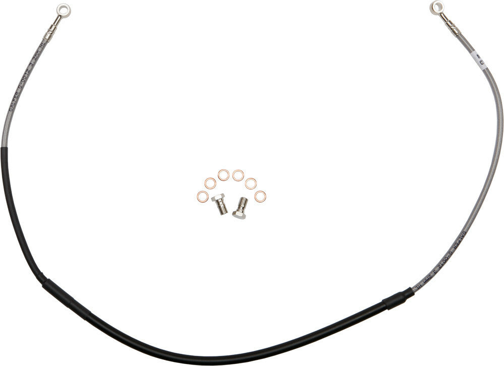 GBRAKES steel front brake line for KTM motorcycles, durable metal brake hose with fittings, designed for reliable braking performance.