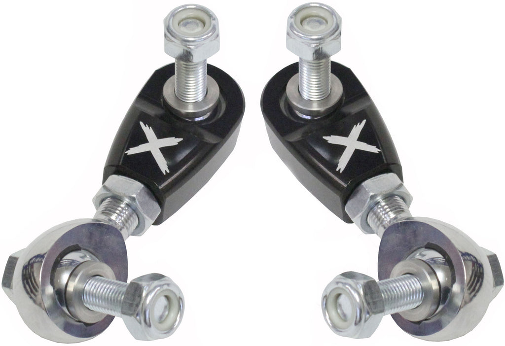 ModQuad front sway bar links for Maverick X3 suspension, showing the metal links with mounting hardware and protective rubber boots.