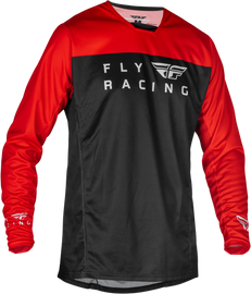 Fly Racing Radium jersey in red, black, and grey with a sporty design, made for motocross or off-road riding.