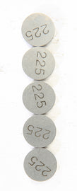 K&L Valve Shims 2.25mm x 13mm for intake, carb, and fuel system applications, shown in a set of five.