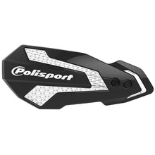 Load image into Gallery viewer, Polisport Plastics MX Flow handguards in black and white, showcasing the durable plastic motorcycle hand protection.