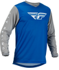Fly Racing F-16 blue and grey motocross jersey with long sleeves and bold design, size 5X.