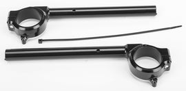 Black HeliBars replacement handlebars for Suzuki motorcycle, showing the curved ergonomic design and mounting points.