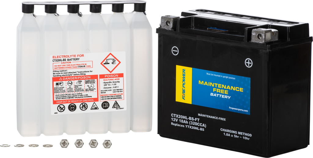 Fire Power Ctx20hl-Bs-Ft maintenance-free battery, 49-3035, showing its compact design and terminal connections.