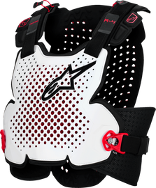 Alpine Star A-4 Plasma Chest Protector in black, red, and white, XL size, showing its padded, protective design.