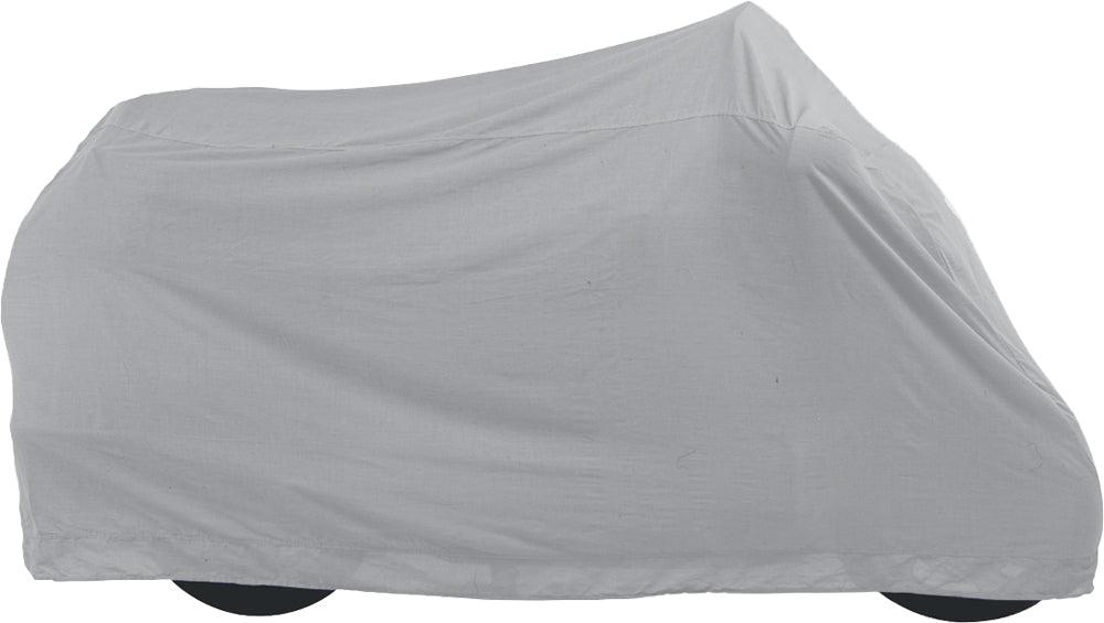 Nelson-Rigg grey XL dust cover for storage, showing the fabric material and size details on the cover.