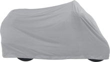 Load image into Gallery viewer, Nelson-Rigg grey XL dust cover for storage, showing the fabric material and size details on the cover.