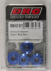 DRC Aluminum Spacers Type 11 in blue, M6x12mm, 4-pack, used for precise spacing in mechanical assemblies.