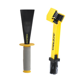 Acerbis mud scraper and chain brush tool with metal handle and cleaning bristles for motorcycle maintenance.