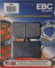 EBC Motorcycle Brakes Fa95 Organic brake pads showing metal backing plates and friction material for motorcycle brake system