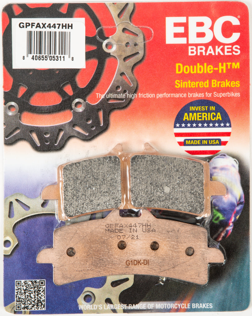 EBC Motorcycle Brakes Gpfax Brake Pads Race Only 15-447GP with metallic backing and friction surface for racing motorcycles