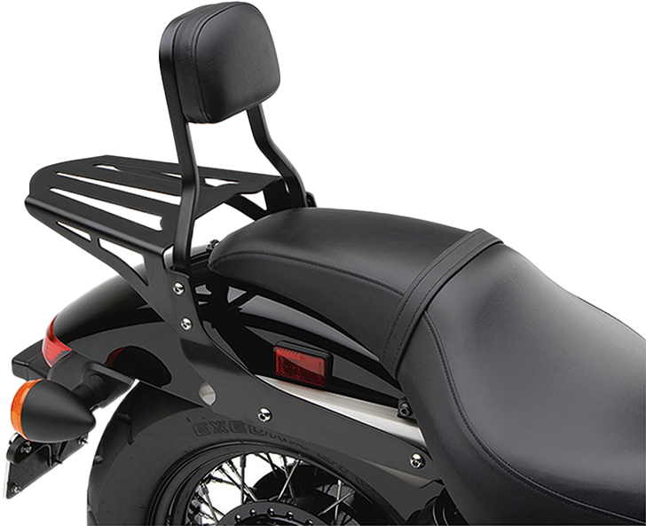 Cobra Sissy Bar luggage rack in black, formed metal design for motorcycle sissy bar, part number 82-97545.