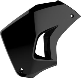 Polisport Plastics black radiator shroud for left side, designed for motorcycle body protection, model 64-4999L.
