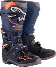 Load image into Gallery viewer, Alpine Star Tech 7 Enduro Drystar motocross boots in black, navy, and grey with size 10, featuring rugged design and protective features.