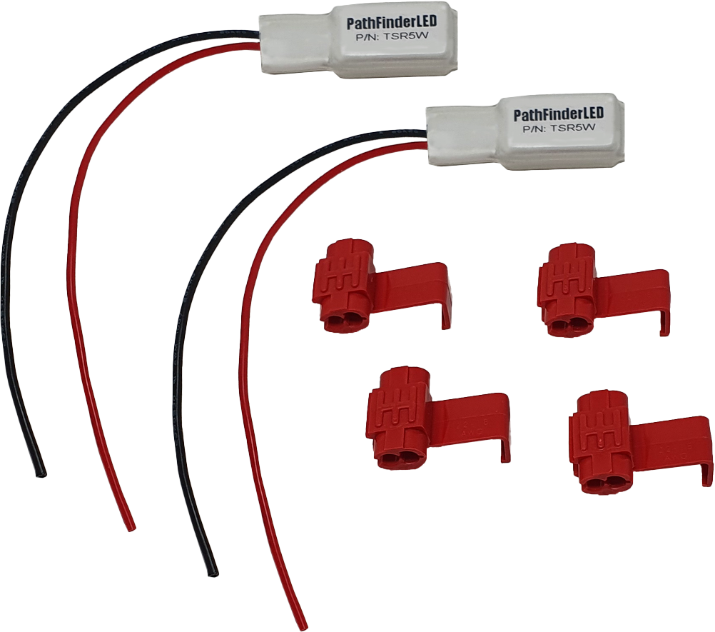 Pathfinder LED turn signal resistor kit pair, vehicle illumination accessories, with resistors in black packaging.