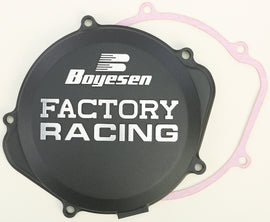 Boyesen Factory Racing Clutch Cover in black for Honda CRF250, showcasing durable metal construction and precise fit.