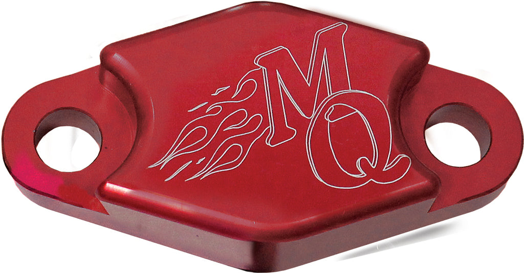 Red ModQuad brake block off plate for ATV or dirt bike, featuring a sturdy metal construction and precise fit.