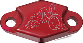 Red ModQuad brake block off plate for ATV or dirt bike, featuring a sturdy metal construction and precise fit.