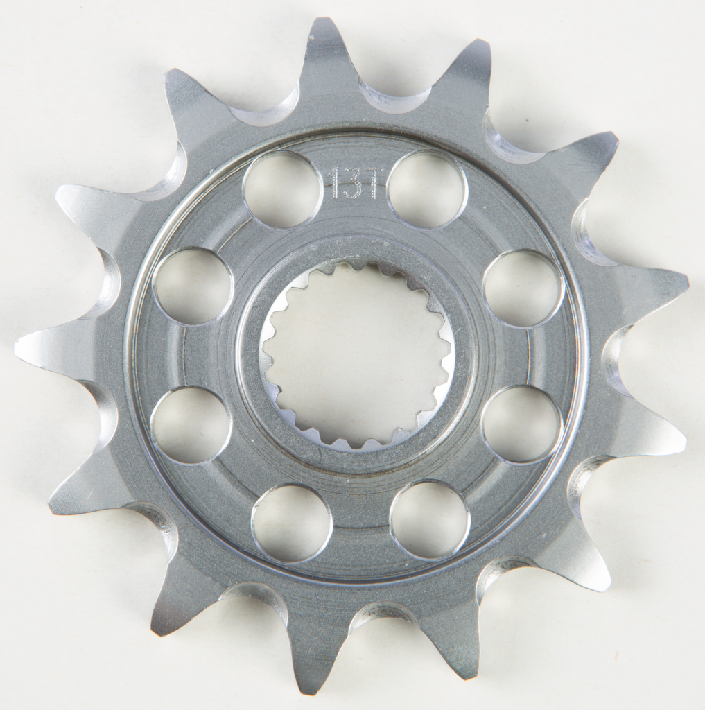 Steel Fire Power 13-tooth front CS sprocket for 520 chain, durable motorcycle part with precise machining.
