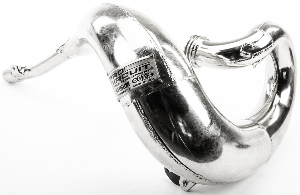 Pro Circuit P/C Platinum exhaust pipe for KX250 2003 motorcycle, showing the sleek, polished metal construction and mounting details.