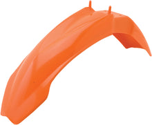 Load image into Gallery viewer, Orange Acerbis front fender for motorcycle, featuring a durable plastic design with mounting points and brand logo details.