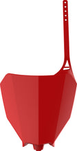 Load image into Gallery viewer, Red Polisport Plastics front number plate for bikes, featuring a durable body with mounting holes for easy installation.