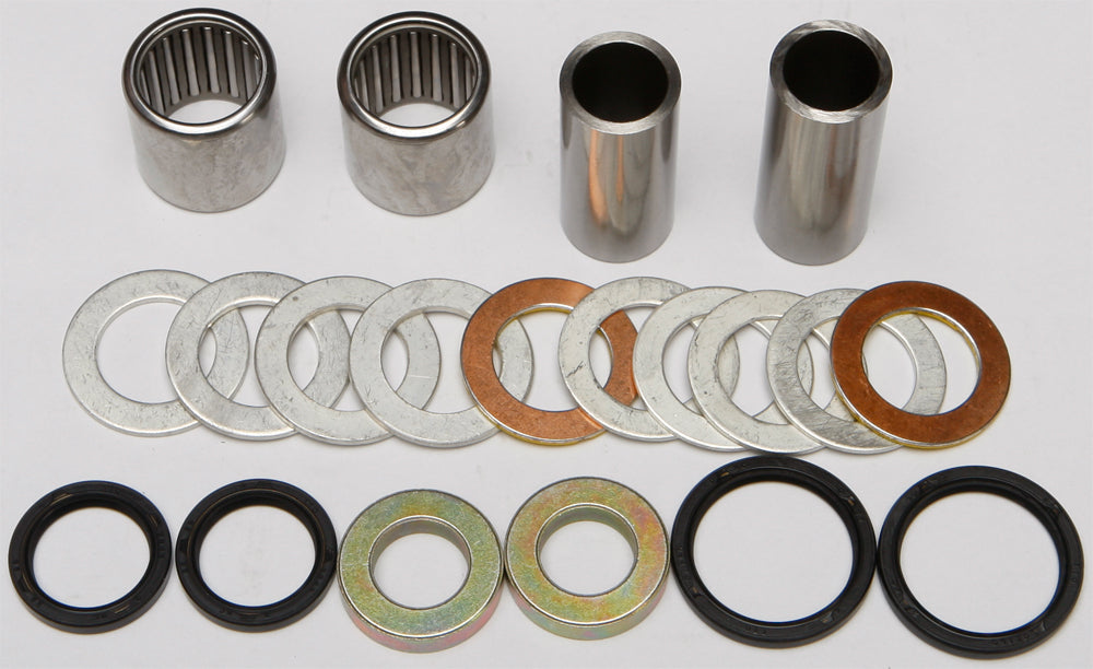 All Balls Swingarm Bearing Kit 22-81206 for motorcycle suspension, showing new bearings and components in the kit.