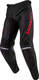 Alpine Star Honda Racer Iconic Pants in black and red, size 38, showing sporty motorcycle riding pants with branding and padded details.