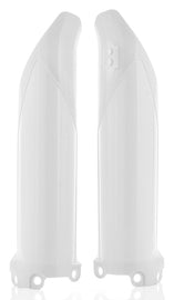 White Acerbis Fork Covers for street bikes, model 24030-60002, shown on a motorcycle fork in the image.
