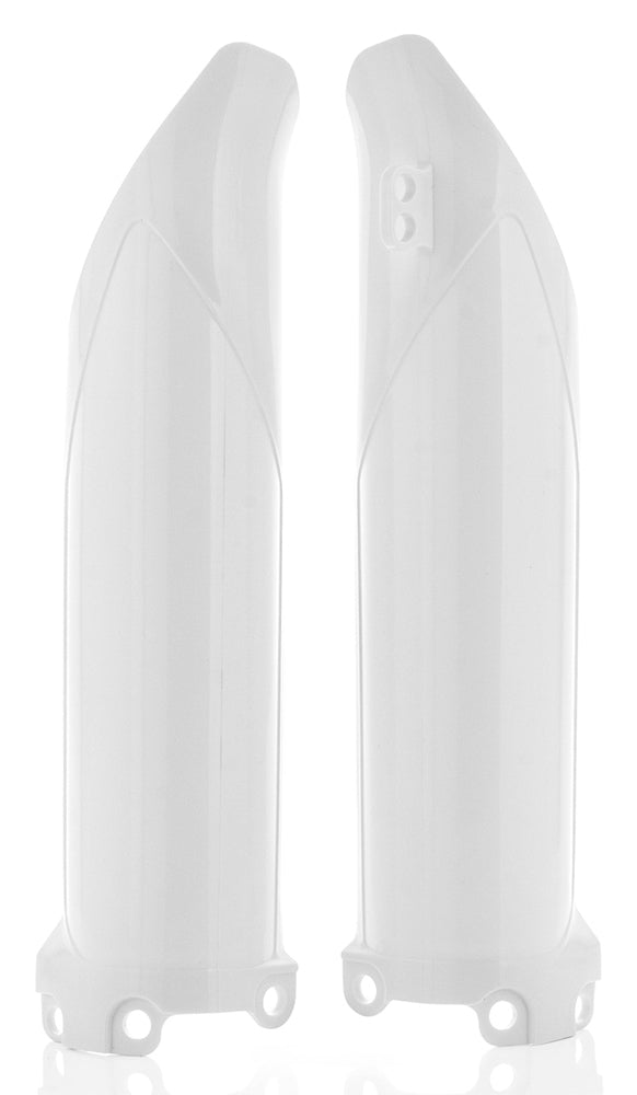 Acerbis white fork covers for street motorcycles, model 24030-60002, showing the protective covers on motorcycle forks.