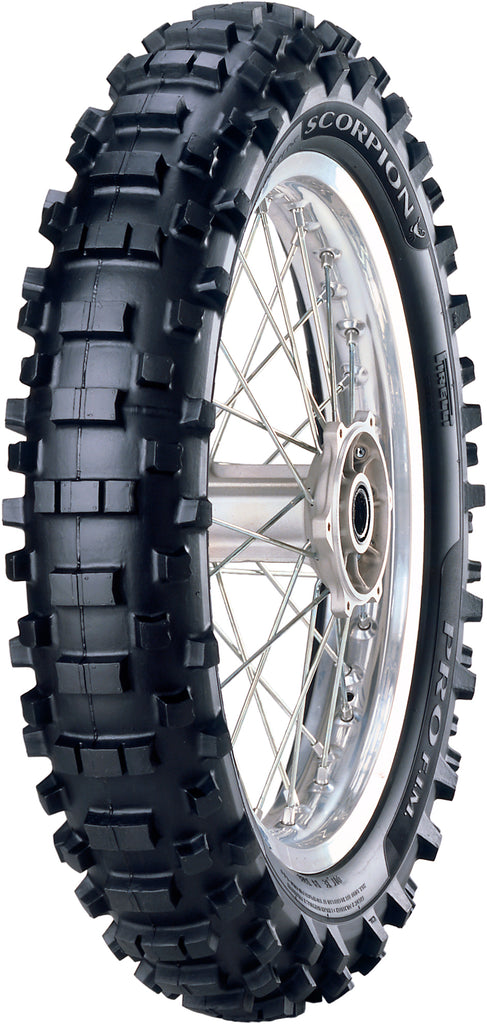 Pirelli Scorpion Pro Rear Tire 140/80 18 with super soft rubber for off-road motorcycle riding.