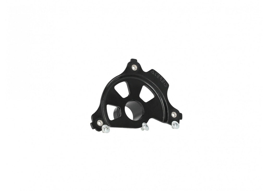 Acerbis black front disc cover mount for Gas Gas, Husqvarna, KTM motorcycles, showing the metal cover with mounting hardware.