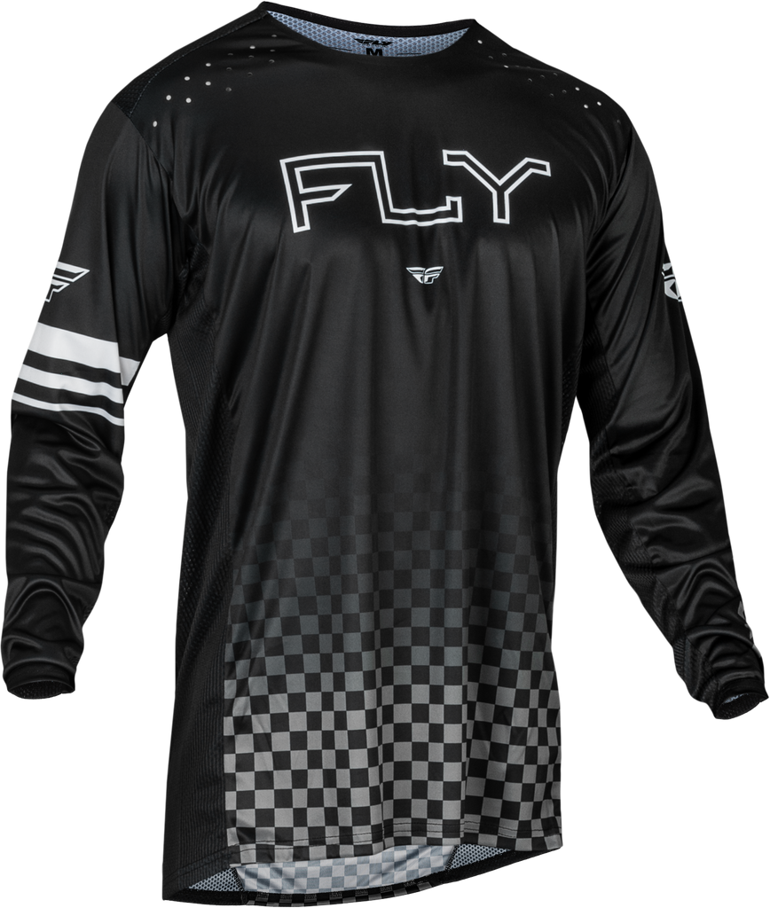 Fly Racing Rayce bicycle jersey in black, featuring a sleek design with subtle branding details and lightweight fabric.