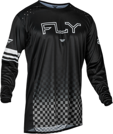 Fly Racing Youth Rayce bicycle jersey in black, featuring lightweight fabric and sporty design, perfect for young cyclists.