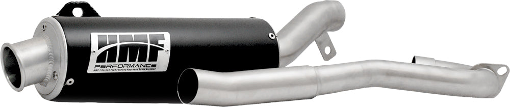 HMF Racing Perf Series S/O Can exhaust in black with polished end cap, designed for off-road vehicles, close-up view of the exhaust can