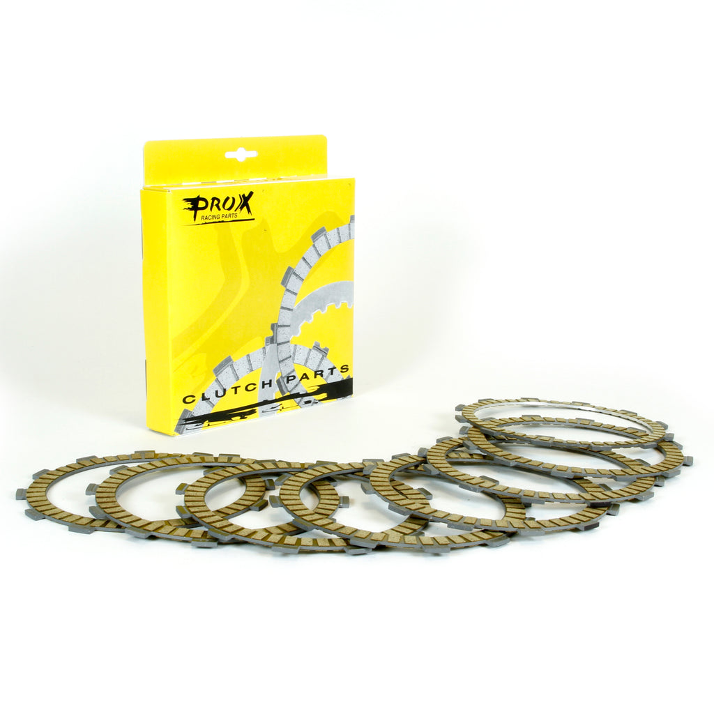 ProX Racing Parts clutch friction plate set for Beta 19-73013F, showing multiple metal friction plates with detailed grooves and surface finish.