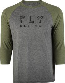 Fly Racing Fly Renegade 3/4 sleeve tan heather and olive t-shirt, size large, with a casual fit and logo design.