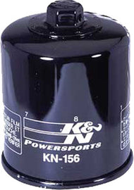 K&N Oil Filter 56-0156 showing the cylindrical filter with black exterior and metal top, designed for automotive engine oil filtration.