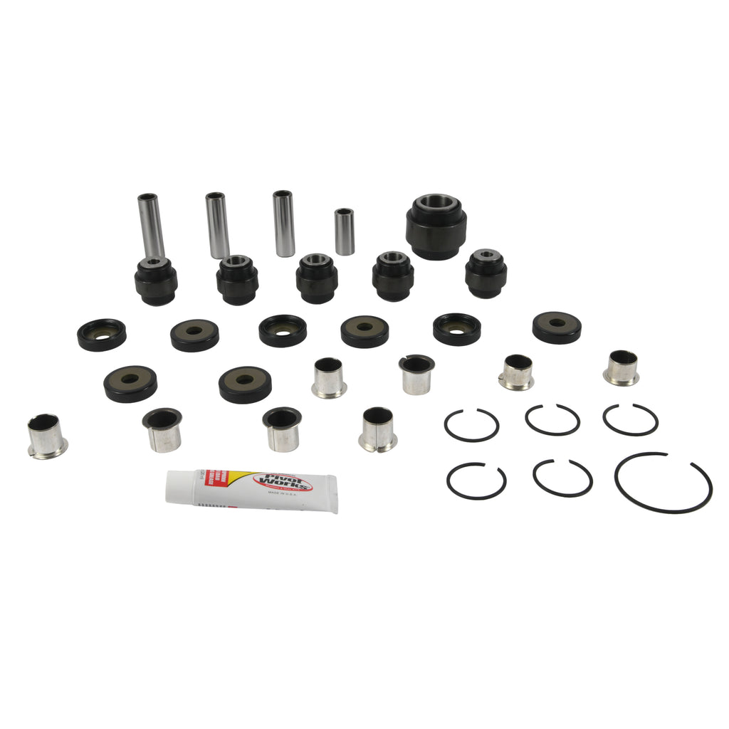 Pivot Works IRS bearing kit A/C 52-1413 for motorcycle suspension, showing close-up of bearings and components.