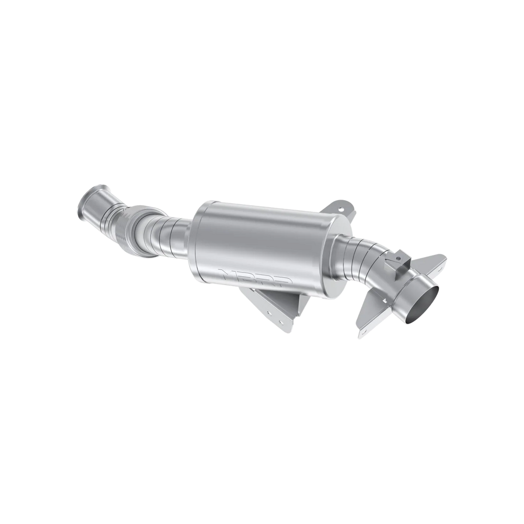MBRP Exhaust single slip-on turbo back exhaust system with 3-inch performance muffler, shown in a sleek metallic finish.